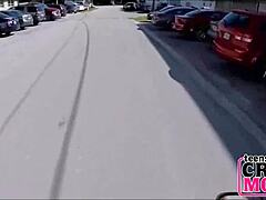 skinny teen brunette rides dildo on bike for cash