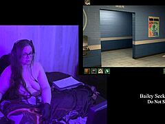 Brunette BBW bares big natural tits in naked remaster play