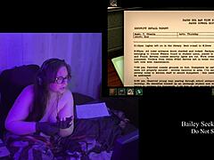 Brunette BBW bares big natural tits in naked remaster play