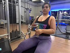 Pantyless gym tease leads to sweaty home fingering session