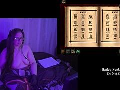 Brunette BBW bares big natural tits in naked remaster play