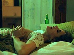 Puffy-nippled milf rubs pussy wildly!