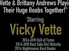 Vicky Vette's Big Tits Cougar in Fishnet Threesome Cumshot