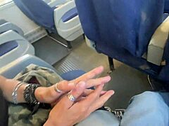 public train mishap turns into milf handjob cumshot closeup thrill