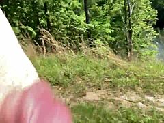 clitlicker662 flashes hairy pussy solo in forest voyeur outdoor masturbation update
