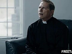 scared teen gia derza surrenders hairy ass virginity to hypocritical priest's big cock