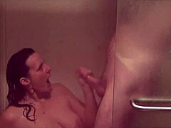 extremely horny cougar milf gets massive cumshot facial in shower