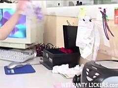 blonde babe soaks panties at work craving wet masturbation fetish
