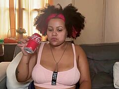 chubby latina babe drinks coke then burps loud and farts her big ass out