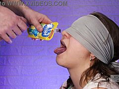my best friend tricked me blindfolded into cum taste game close-up