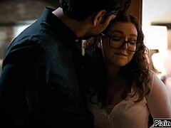 Naughty petite brunette coed fingering shaved pussy then deepthroats stepdad's big cock for taboo face fucking