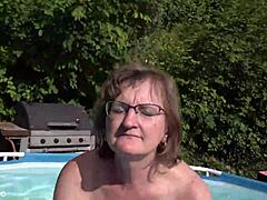 This mature hungarian wife begs big cock pounding outdoors by pool