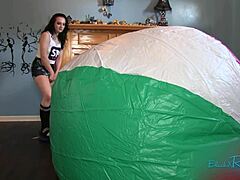 whoa 😲 mega beach ball inflation with housewife milf in socks backstage! 🌊🏖️