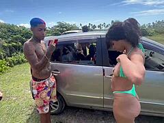 beautiful amateurs crossdress for interracial lesbian fun deep in the woods