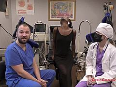 rina arem spreads shaved pussy during intense nurse patient latex checkup with gaping toys