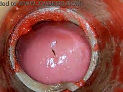 Camera inside oiled tight pussy films huge cock creampie close-up asmr
