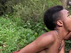 hey, check out that skinny ebony babe and busty brunette scissoring deep in the forest 😏