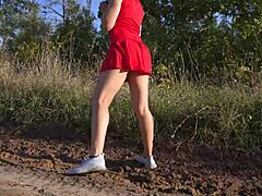 girl in short dress flashes thong ass walking outdoors... spy cam catches it all 😏🍑