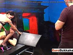 Euro Slut Desk Orgy: Drilled Hard by Loaded Cocks in Bukkake Blowbang
