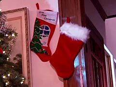 Blonde Babe's Big Fake Tits Jiggle as Hung Stud Drills Her Ass During Christmas!