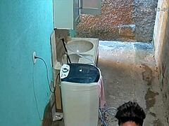 hidden cam catches busty bbw mother-in-law bathing naked in backyard shower