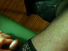 damn this shemale strokes cock hard in stockings 💦😈