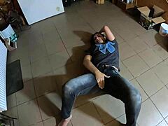 Face-fucking curvy mommy in tight jeans ends with hot cum play preview!