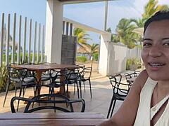 athletic latina tourist workout turns desperate pounding fuck session