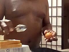 llamasr cooks bananas in kitchen after dark