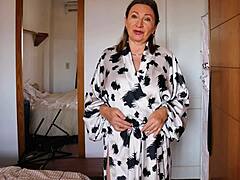 stepmom starts frowning but ends up moaning in homemade pov lingerie play