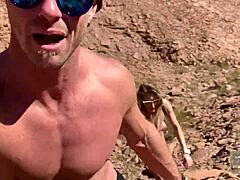 Fucking and SUCKING outdoors in public with big tits bouncing and asses shaking to orgasm