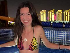 pool girl seduces stranger into hotel room and makes him explode in minutes