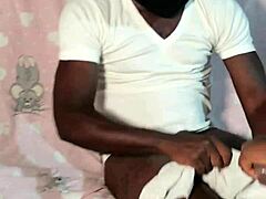 Ebony milf strokes massive bbc cock with sloppy wet handjob grips