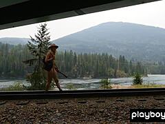 blonde anna katarina strips naked outdoors playing guitar as canadian musician