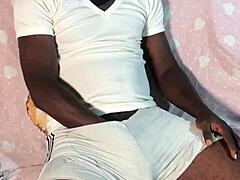 Ebony milf strokes massive bbc cock with sloppy wet handjob grips