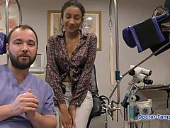 Dr Tampa Inspects Curly Latex Babe's Big Tits Ass in Handcuffs