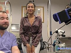 Dr Tampa Inspects Curly Latex Babe's Big Tits Ass in Handcuffs