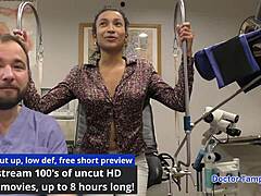 Dr Tampa Inspects Curly Latex Babe's Big Tits Ass in Handcuffs