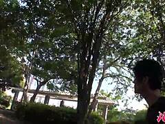 that japanese babe in kimono drops to knees sucking cock pov outdoors then rides moaning