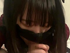 POV Close-Up Landmine Girl's Sticky Blowjob Tongue Licks Lead to Mouth Cumshot