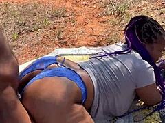 Ebony couple's forest romp turns wildly juicy and dripping wet