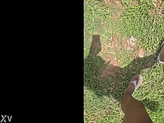 Tall Fetish Goddess Stomps Tiny Things Outdoors