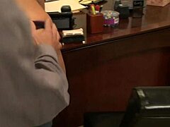 curvy MILF secretary in stockings fishnets heels gets fucked hard on desk by boss