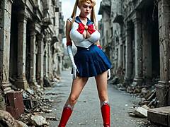 sailor moon beats the bad guys in epic cartoon battle, no ai or live action