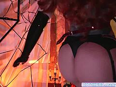 lustful witch octokuro fucks latex dildo in stockings cosplay