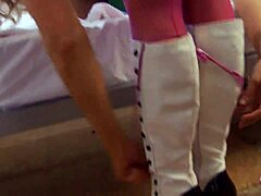 these blonde bitches cosplay with dildos, licking tits and pussies in heels frenzy