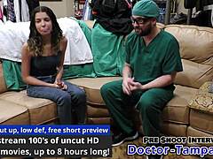 dr tampa straps aria nicole in latex gloves for intense backstage pussy spreading procedure