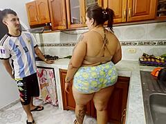 latina viral escandalo gets fucked hard doggystyle bent over in kitchen big ass tits squirting cumshot