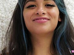 Cute Brunette Teen Flaunts Her Perfect Body on Sofa