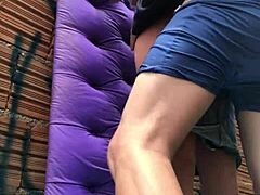 eating this married chick's ass with a sex toy right in the favela 🔥🍑